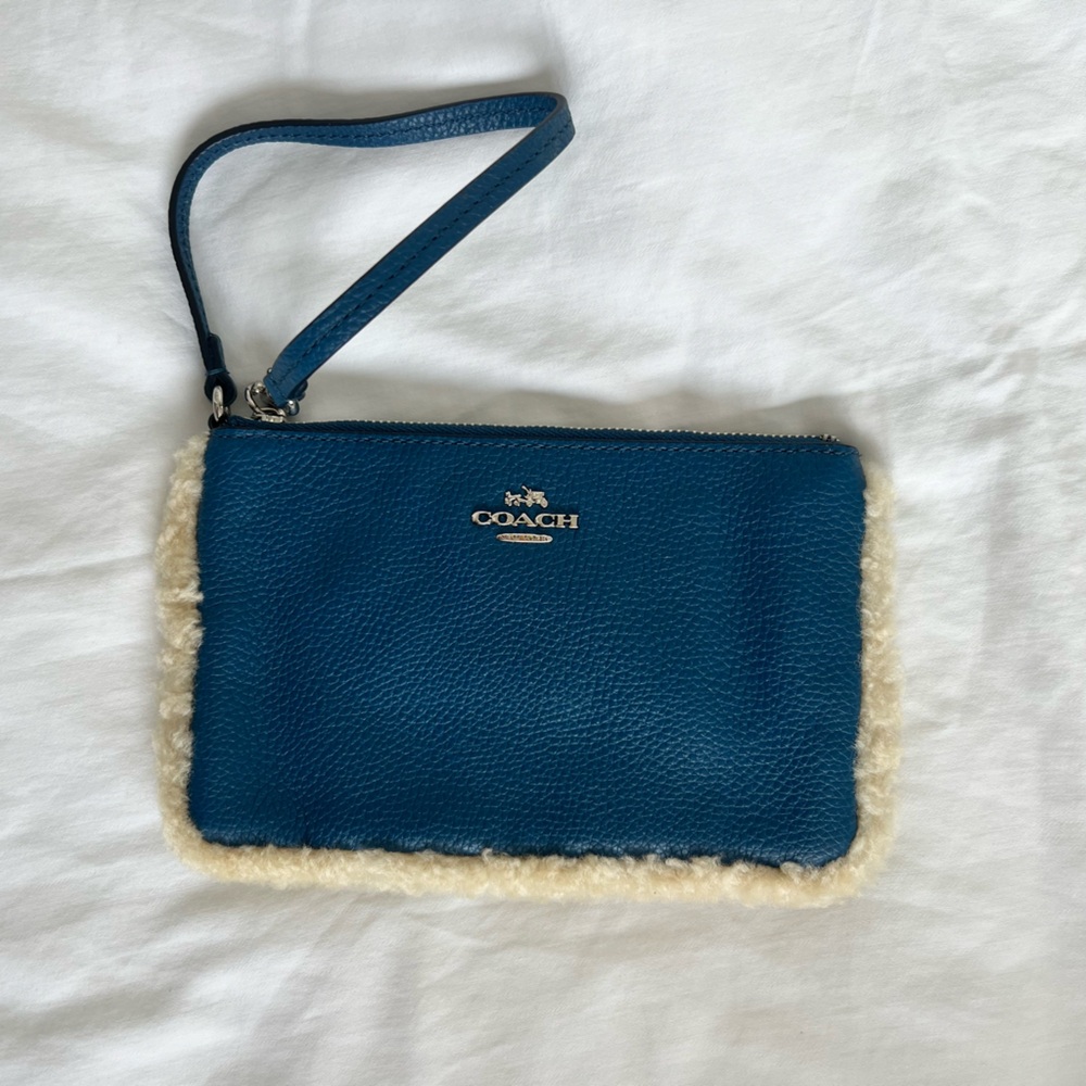 Coach Teal Wristlet with Cream Accents